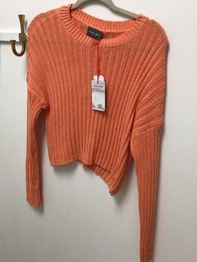 Wooden Ships Miles Coral Cropped Ribbed Knit Sweater